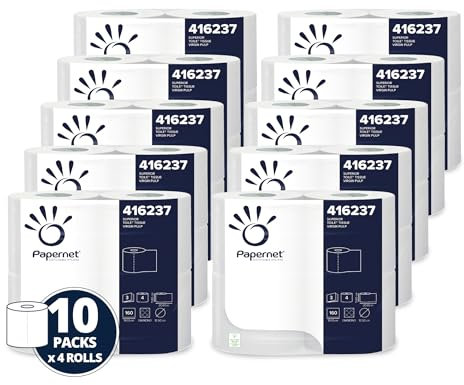 Papernet - Toilet Paper 416237, 40 Rolls in Cellulose, Roll Length 20m, 160 Sheets per Roll, Roll Diameter 12cm