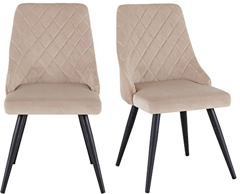 Duhome Esszimmerstühle 2er Set Küchenstuhl Wohnzimmerstuhl Sitzfläche Aus Samt mit Metallbeine, Beige