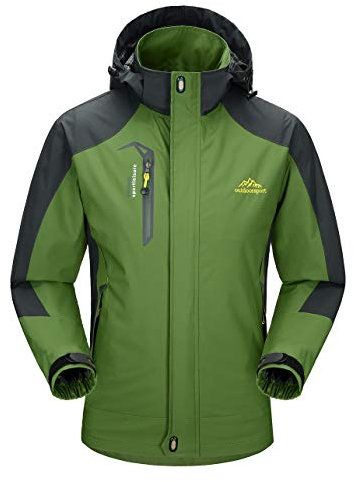 donhobo Herren Regenjacke Wasserdicht Atmungsaktiv Winddichte Funktionsjacke Outdoor Wandern Jacke Softshelljacken Mäntel mit Abnehmbare Kapuzen (Grün, L)