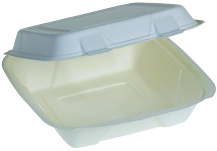 DeinPack Bio Einweg Bagasse Schalen Zuckerrohr Einweg Menübox biologisch abbaubar I Menübox ungeteilt Klappdeckel-Box Schale Kompostierbar 1200 ml I 50 Menübox Einweg 238 x 239 x 81 mm weiß
