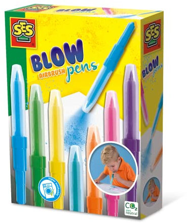 SES Creative 00275 - Set de stylos aérographe pour enfants, technique de soufflage pour une peinture créative, sûre et amusante, Plusieurs