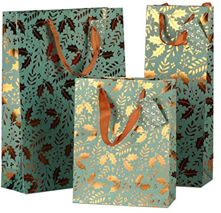 Nordstern Geschenktüte für Weihnachten - Geschenkverpackung 'Ilex' in verschiedenen Größen - 3er Set