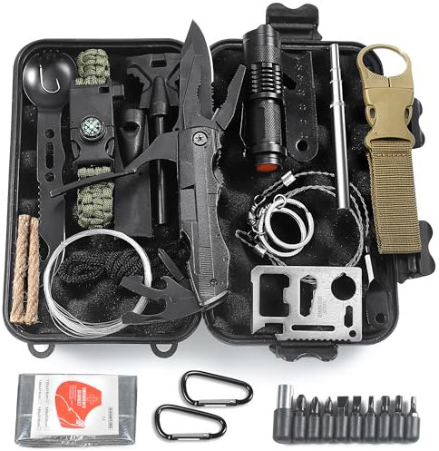 Graxury 13 en 1 Trousse de Survie Polyvalente Trousse de Premiers Soins à l'extérieur pour Les Sports de Plein Air, Le Camping, l'alpinisme, la Pierre de Feu(Couteau 13in1)