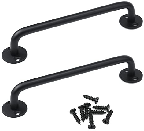 Tighall 2PCS Aluminum Alloy Matte Black Pipe Pull Handle, Round Base Cabinet Door Handles with Screws, 6.3inch Hole Center