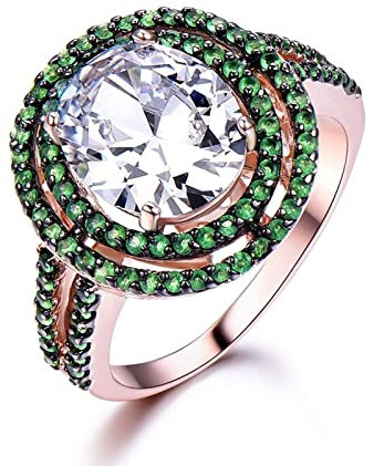Musihy Ring 925 Damen, Verlobungsring Paar Runde Form Oval Grün Weiß Zirkonia Grün Und Roségold Ringgröße 60 (19.1)