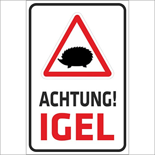 INDIGOS UG - Aluverbundplatte Schilder 3mm - Sicherheit - Achtung Igel - 200x150 mm - Hotel, Firma, Schutz, KITA, Arzt, Praxis, Wohnung