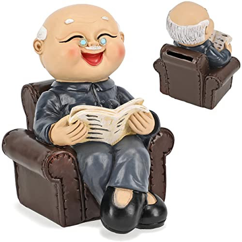 alles-meine.de GmbH große Spardose lustiger Opa/Rentner/Großvater mit Verschluss - aus Kunstharz/Polyresin - 14 cm - stabile Sparbüchse - Sparschwein - für Kinder & Erw..