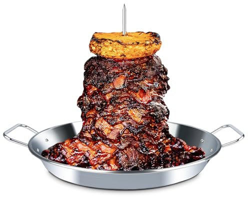 Dallden BBQ Vertical Skewer Al Pastor for Grill-Vertical Spit with 13 Base Pan for Tacos Al Pastor, Vertical Rotisserie Shawarma-Grilling Accessory with 3 Spikes (8”,10 and 12”)