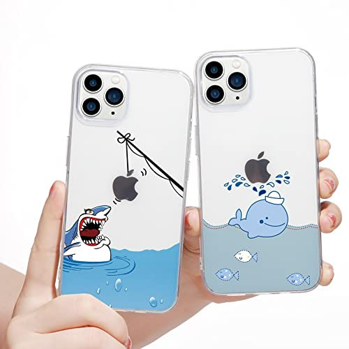 Yoedge 2 Stück Durchsichtig Hülle für iPhone 11 Pro 5,8, Transparent Handyhülle mit Aesthetic Motiv Mode Chic Muster, Ultra Dünn Weich Klar Silikon TPU Stoßfeste Bumper Schutzhülle, Haie & Wale