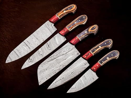 CraftTal Damastmesser-set-Damast küchenmesser set Handgefertigtes 67 Echtes Damast lagen 5-teilig, komplettes Küchenmesser-Set, Hackmesser, Messer-Set, Jubiläum, Weihnachten, Geschenkartikel