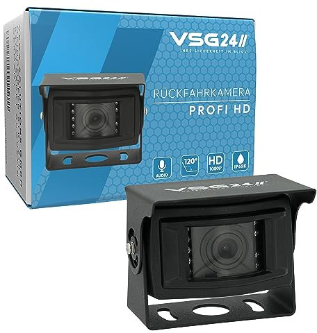 VSG24 - HD Rückfahrkamera Profi HD 720P | Audio | Flexibler Einbau | 120° & IP69K | 12Volt | 9 Nachtsicht IR-Dioden, Wasserdicht & Blendschutz