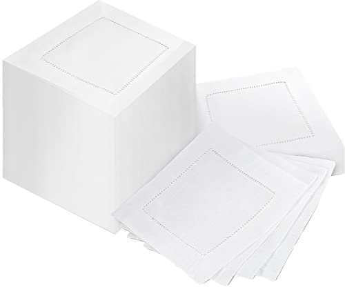 80 Pcs Linen Cocktail Napkins Bulk 6 x 6 Inch Cloth Hemstitch Fabric Napkins for Party Wedding Bar Beverage Coffee Dessert (White)