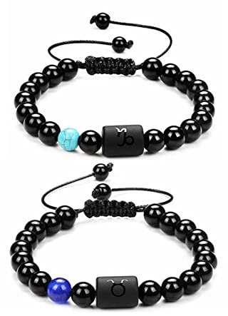 Aotiwe Armband Perlen Erwachsene, Armbänder für Herren Perlen Sternbild Geflochten Schwarz Löwe Kristall 16.5cm mit Rundschliff Onyx