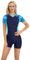 Beachkini Einteiliger Damen-Badeanzug mit Kurzärmelig Ärmeln,Badeanzug,Badeanzug mit Front-Reißverschluss,Surfbekleidung,Tauchanzug,82 Blau,L
