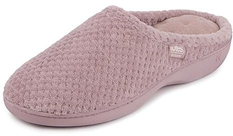 Isotoner Chaussons mules en tissu éponge pour femme, vieux rose, 37 EU