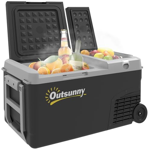 Outsunny Glacière électrique portable congélateur et réfrigérateur avec 2 zones - contenance 27 L, poignée et roulettes, 12/24 V DC et 100-240V AC, jusqu'à -20°C