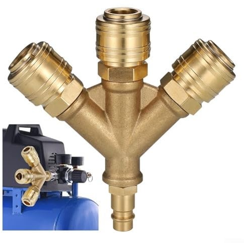 HEBEOT 4 Way Quick Release Gas Hose Splitter Coupling Connector Four-Way Nickel-Plated Air Pipe Connector Air Compressor Interface