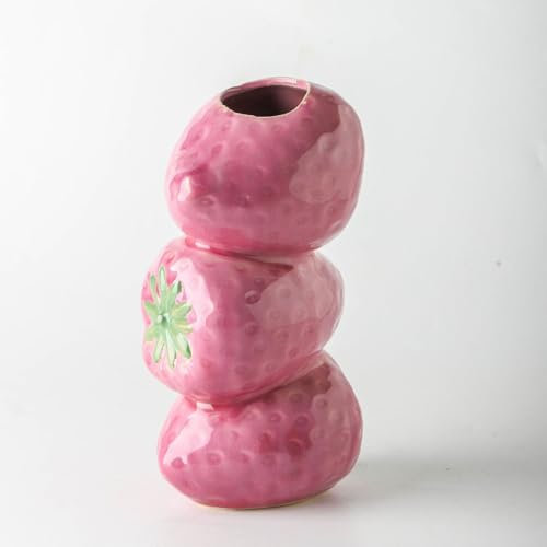 HOUSN Erdbeervase für Blumen, niedliche Keramik-Erdbeere, dekorative Vase, Vintage-inspirierte Erdbeervase für Zuhause, Küche, Dekorationen,5