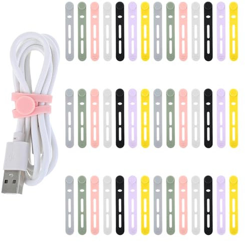 42Pcs Reusable Silicone Cable Ties, Adjustable Wire Organizer, Bundling Straps for Appliances & Charging Cords