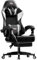 HLFURNIEU Silla Gaming Ergonómica, Silla Gamer con Reposapiés y Soporte Lumbar, Silla Ordenador con Spring Cushion, Sillon Gamer Altura Regulable, Respaldo Ajustable, Cadeira Gaming Negro y Blanco