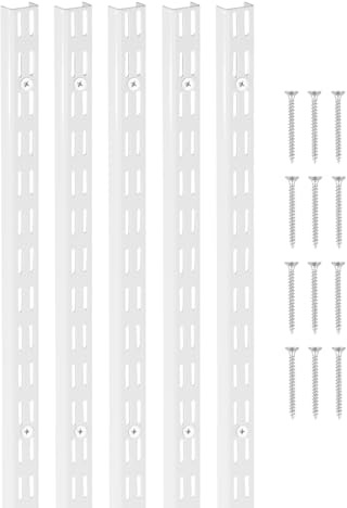 VEVOR Pilastri per Mensole, Staffe per Mensole Regolabili in Acciaio inox, Inserti per Strisce di Pilastri con 25 Viti, per Scaffalature a Parete, Armadio, 1536 x 27 x 16 mm 5 Pezzi