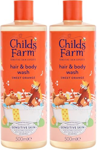 Childs Farm Kids Hair & Body Wash, Sweet Orange | Tear-free, Gently Cleanses | Suitable for Dry, Sensitive Skin, 500ml (Pack of 2)