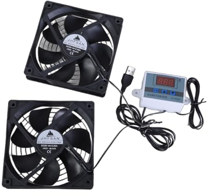 jiingekk Ventilateur de refroidissement silencieux alimenté par USB 120 mm avec thermostat réglable pour armoires et home cinéma