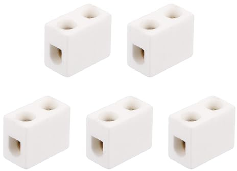 sourcing map 5 bloques de terminales de cerámica de 1 vía, 10 A, 110 V-600 V, conectores eléctricos de cerámica de porcelana de alta temperatura con conductores de latón de 19 x 10 x 14 mm para cable