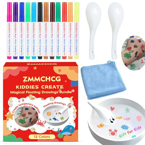 Rotuladores mágicos para dibujos flotantes, 12 unidades con 2 cucharas y 1 paño, marcadores mágicos de agua para niños, Kiddies Create Magic Pen - Pintura en el agua, dibujos flotantes mágicos
