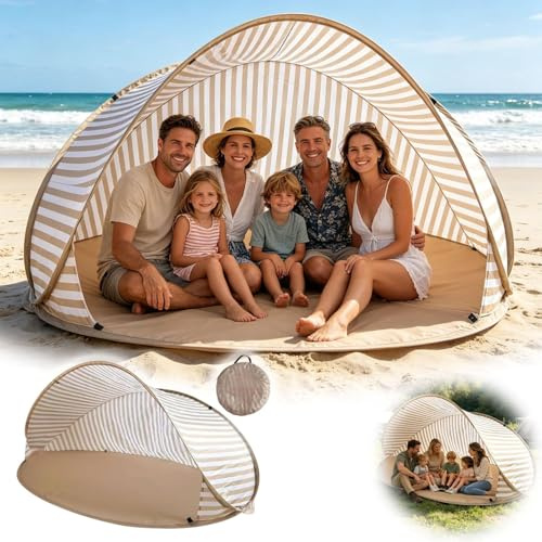 Strandmuschel pop up uv Schutz 50, Strandzelt Reise Sonnenzelt Strand Zelt für XXL 3-4 Personen Mini Packmaß Tragbarer Automatik Windschutz Wurfzelt für Familie Camping Garten Beach