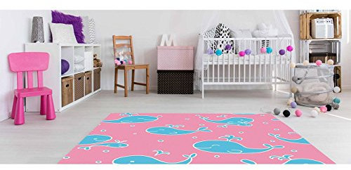Kinderteppich Wale PVC verschiedene Maßnahmen | Teppichboden Erwachsene PVC | Boden vinilico für Erwachsene 95 x 120 cm