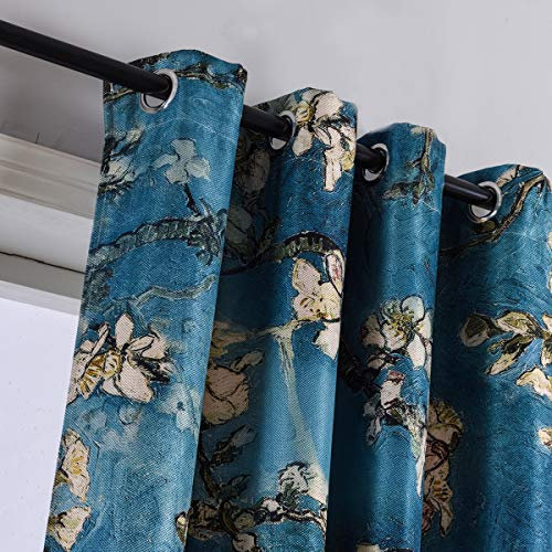 Taisier Home Aprikosenblüten-Vorhänge, bedruckt, Vintage-Stil, Blau, Vorhänge für Kinderzimmer/Wohnzimmer, elegante dekorative Vorhänge, 2 Paneele, Druckvorhänge, 132.1 cm B x 150.4 cm L