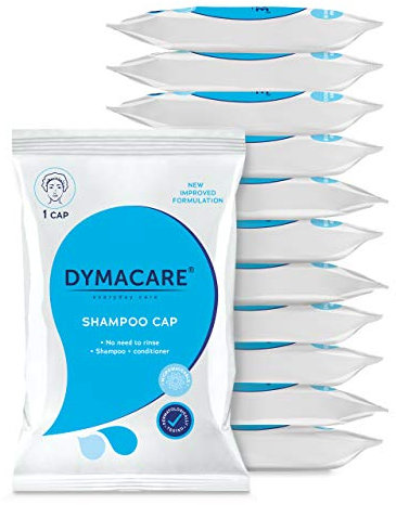 DYMACARE Gorra champú sin enjuague | Gorra ducha sin enjuague | PH equilibrado e hipoalergénico Lavado de cabello sin agua (set de 12 gorros)