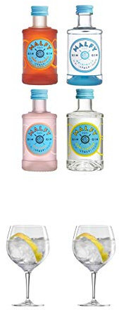 Malfy Gin Set Originale, Limone, Rosa, Aranica 4 x 0,05 Liter + Ballon Bistro Cubata GIN Glas 1 Stück + Ballon Bistro Cubata GIN Glas 1 Stück