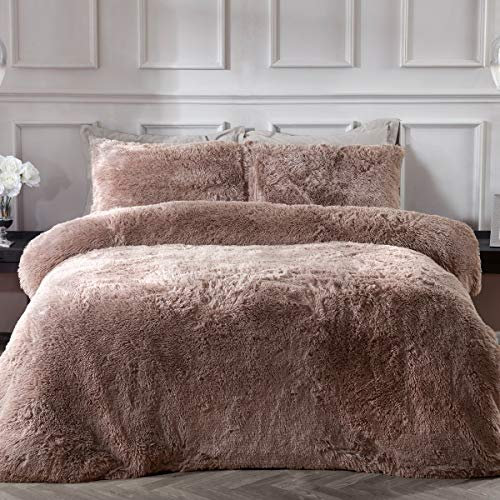 Sleepdown Set di Biancheria da Letto Lussuoso in Pile a Pelo Lungo in Finta Pelliccia di Visone, Super Morbido, Facile da Pulire, Copripiumino e federe, per Letto Matrimoniale (200 x 200 cm)