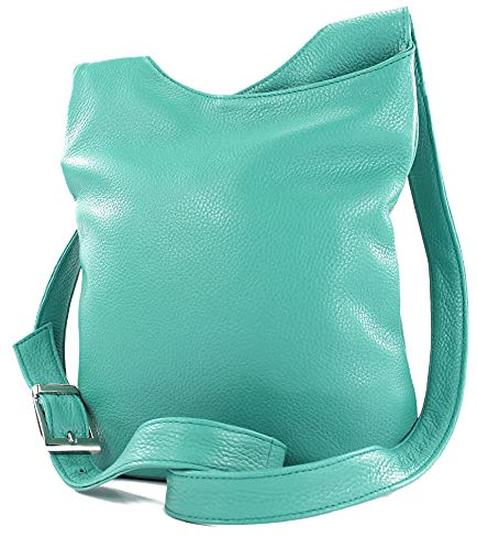 modamoda de T221 Damen Leder Umhängetasche Schultertasche Medium handmade in Italy, Farbe:Türkisgrün