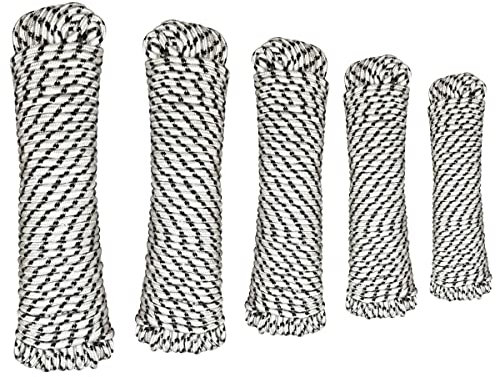 20m Polypropylen Seil Ankerleine Bootsseil Tauwerk in schwarz-weiß - Robuste & wetterfeste Seile in verschiedenen Größen (5mm)