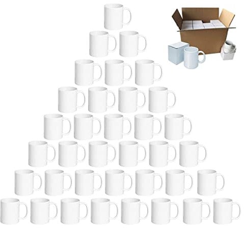 Holywarm White Blank Mugs, 11oz/325mL Sublimation Mugs with Individually Smash Proof Boxes, Ceramic Coffee Mug Cups with Large Handle, Dishwasher & Microwave Safe, Personalized Gifts (Set of 36)