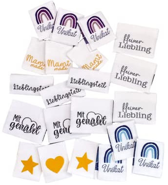21 Stück Handemade Label zum einnähen Paket Nähzubehör Mit liebe Genäht Annähen Einnäher Web Label Etikett Made with love nähen labels