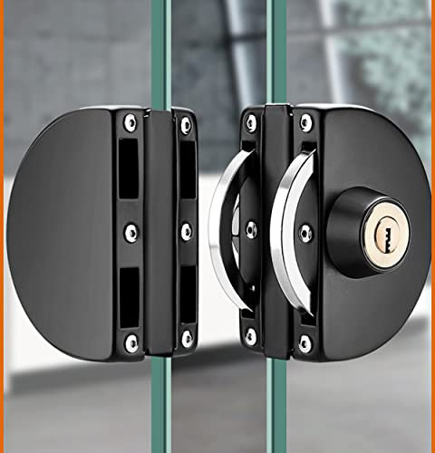 Qrity Serratura a Incasso per Porte Scorrevoli, In Acciaio Inox, con Chiave, per Porte In Vetro di Casa e Ufficio di Spessore 10-12 mm, Nero