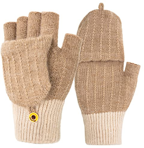 Tanness Women Winter Gloves | Touchscreen Fingerless Gloves | Knitted Hand Warmers | Windproof Winter Gloves for Cycling Skiing Hiking | Ladies Gloves Winter Gloves for Women Gloves Winter - Beige