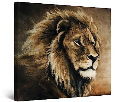 Startonight Leinwand Wandkunst – Löwe auf der Jagd – Kunstwerk Fertig zum Aufhängen für Wohnzimmer Großes Bild Heim Dekoration Drucken Moderne und Zeitgenössische Malerei 80 x 80 cm