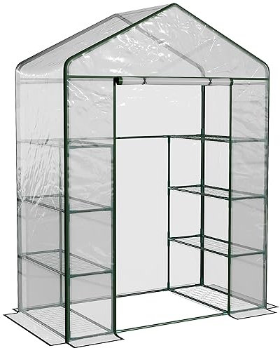 Outsunny Serre de Jardin avec étagères 4 Niveaux, Serre de Balcon, châssis en Acier, Porte zippée Enroulable, pour légumes Plantes Fleurs, intérieur et extérieur, 143 x 73 x 195 cm, Transparent