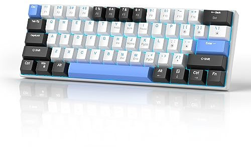 MageGee 60% Mechanical Gaming Keyboard, STAR 61 Compact Blue LED Backlit Wired Keyboards with Hot-Swappable Brown Switch, Portable Full Keys Anti-ghosting Gaming Keyboard - Black & White