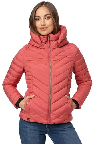 MARIKOO Damen Stepp Jacke gesteppte warme Übergangsjacke Kapuze B957 [B957-Kagom-Rouge-Gr.M]