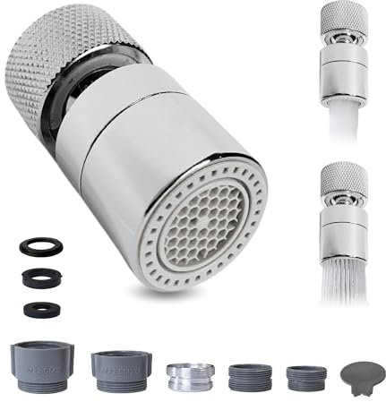 Aireador Grifo Cocina Fregadero Lavabo. Adaptador Grifo Cocina. Acople Boquilla Giratorio Multifuncional. Cabezal Extensor. Filtro, Difusor y Atomizador Economizador Agua. Accesorios Fregadero.