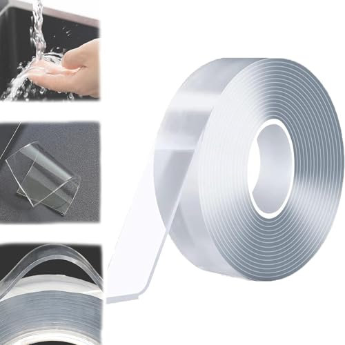 ZANWANXIN Transparent Magic Nano Tape, Double Sided Grip Reusable Home Tape Traceless Glue, Heavy Duty Double Sided Mounting Tape, Clear & Tough Sticky Poster Wall Tape for Home Office (1mm*2cm*3m)