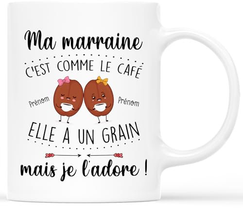 Cadeau Plus Mug Personnalisé Prénom - Ma Marraine C'Est Comme Le Café - Cadeau Marraine, Cadeau Marraine Baptême, Cadeau Marraine Personnalisé, Tasse Marraine, Annonce Grossesse Marraine