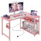 COMHOMA L Shaped Gaming Desk 110x80CM with Power Outlets Corner Computer Desk with Shelves Headphone Hook PC Table Workstation for Home Office Bedroom (Pink, 110CM)