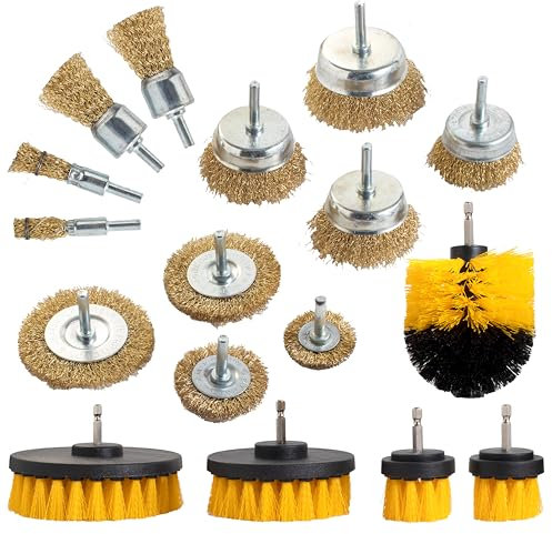 Drill Brushes Brush Wire & Plastic Attachment 17 Pack Electric Drill Brush Kit Wire for Cleaning Rust ,Paint Removal Plastic Bathroom Tiles Tubs Sinks Carpets Automotive- 1/4 inch Shank WIRE_BRUSH_17